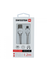 Swissten Kabel Usb/Microusb, Platneni, 3A, 1.2M, Srebrni