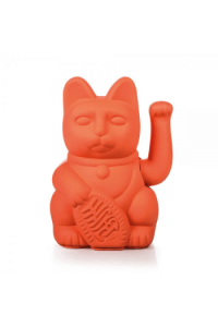 Lucky Cat, Neon Orange, waving cat, 10,5x8,5x15 cm, plastic no batt.incl.