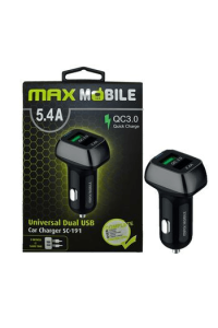 MAXMOBILE AUTO ADAPTER USB DUO SC-191 QC 3.0,27W QUICK CHARGE 5.4A crno-sivi