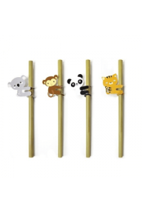 Animal Bamboo Straws S/4