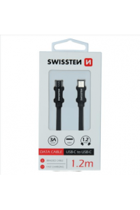 Swissten Kabel Usb-C/Usb-C, Platneni, 3A, 1.2M, Crni