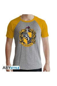 Harry Potter - Tshirt "Hufflepuff" Man Ss Grey & Yellow - Premium_M