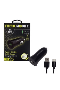 Maxmobile Auto Adapter USB SC-106 QC 3.0, 18W Quick Charge 3A+Type C crni