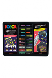 Uni gift set Posca u metalnoj kutiji 20kom (mix pc-1m, pc-3m,pc-5m) groovy colours