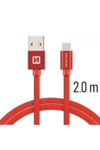 Swissten Kabel Usb/Usb-C, Platneni, 3A, 2M, Crveni