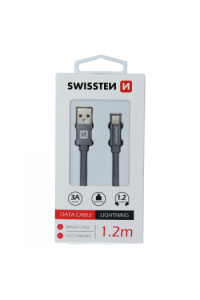 Swissten Kabel Usb/Lightning, Platneni, 3A, 1.2M, Sivi
