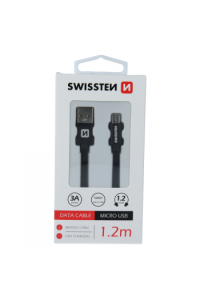 Swissten Kabel Usb/Microusb, Platneni, 3A, 1.2M, Crni